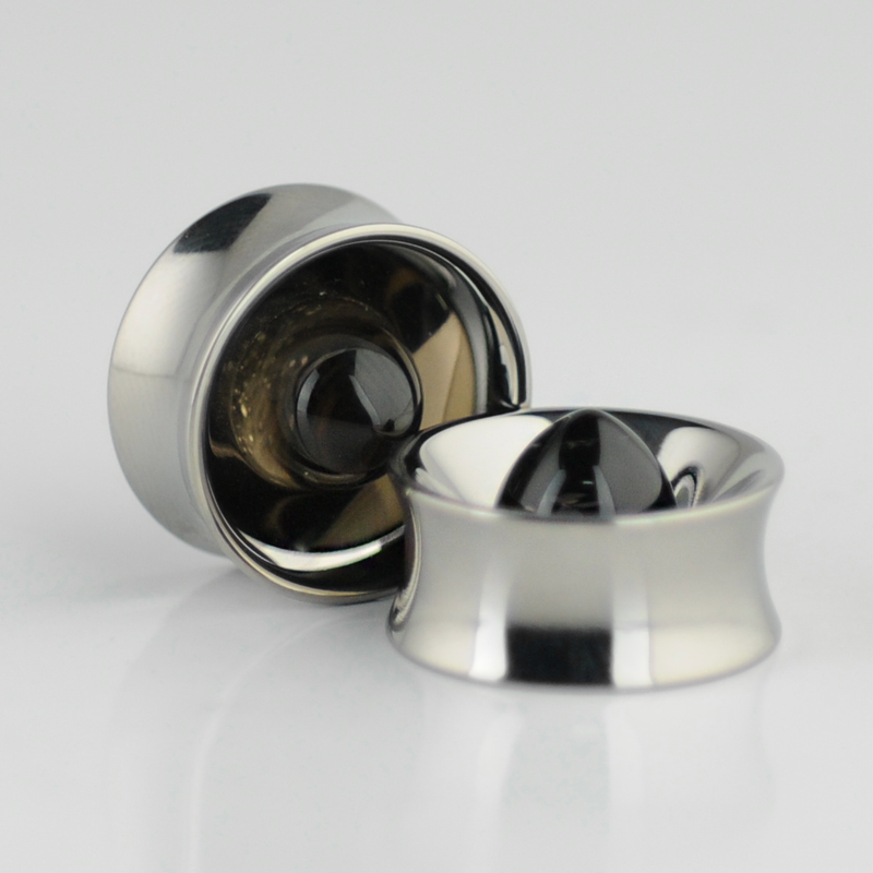 Titanium Plug with Natural AAA Quality Cabochon Cut Stone Smoky Quartz (Price for Pair) Orecchio