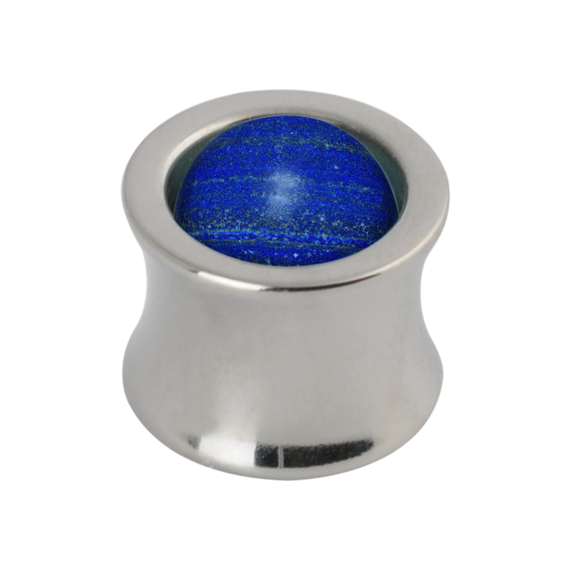 Titanium Plug with Natural Afghan Lapis Stone Sphere Orecchio
