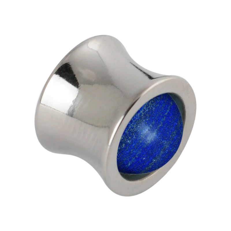 Titanium Plug with Natural Afghan Lapis Stone Sphere Orecchio