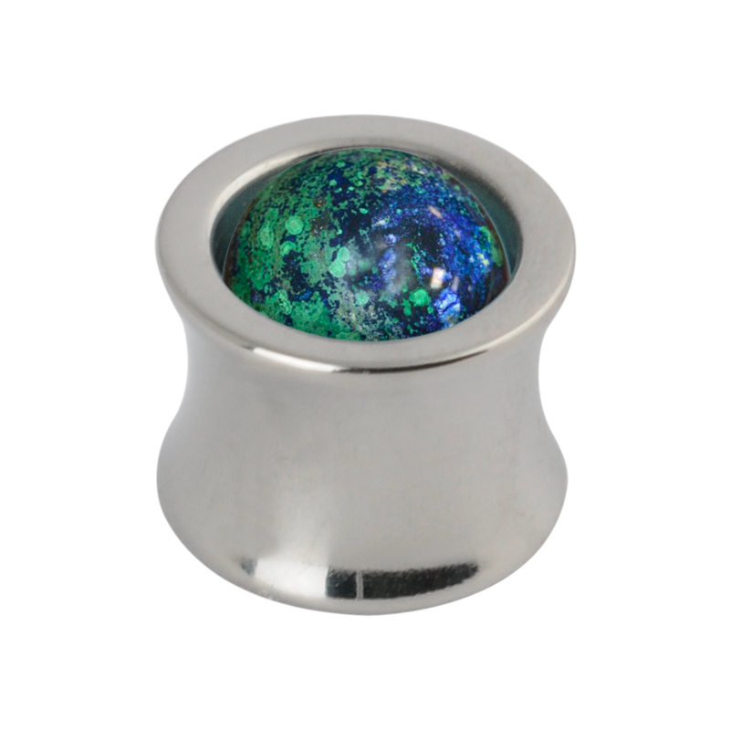 Titanium Plug with Natural Lapis and Malachite Stone Sphere Orecchio