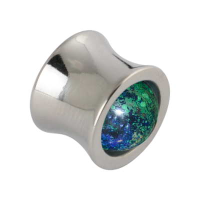 Titanium Plug with Natural Lapis and Malachite Stone Sphere Orecchio