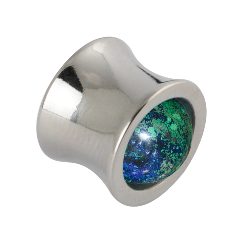 Titanium Plug with Natural Lapis and Malachite Stone Sphere Orecchio
