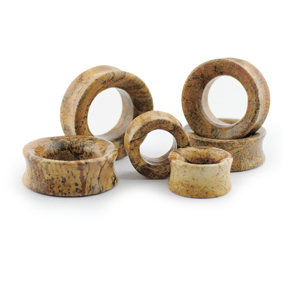 Natural Stone Eyelet Picture Jasper (Price for Pair) Orecchio