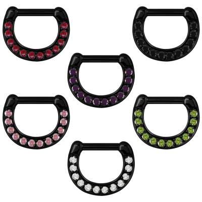 Black Steel Jewelled Septum Clicker with Cubic Zirconia Setto