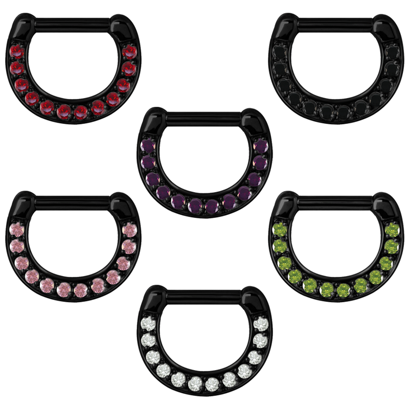 Black Steel Jewelled Septum Clicker with Cubic Zirconia Setto