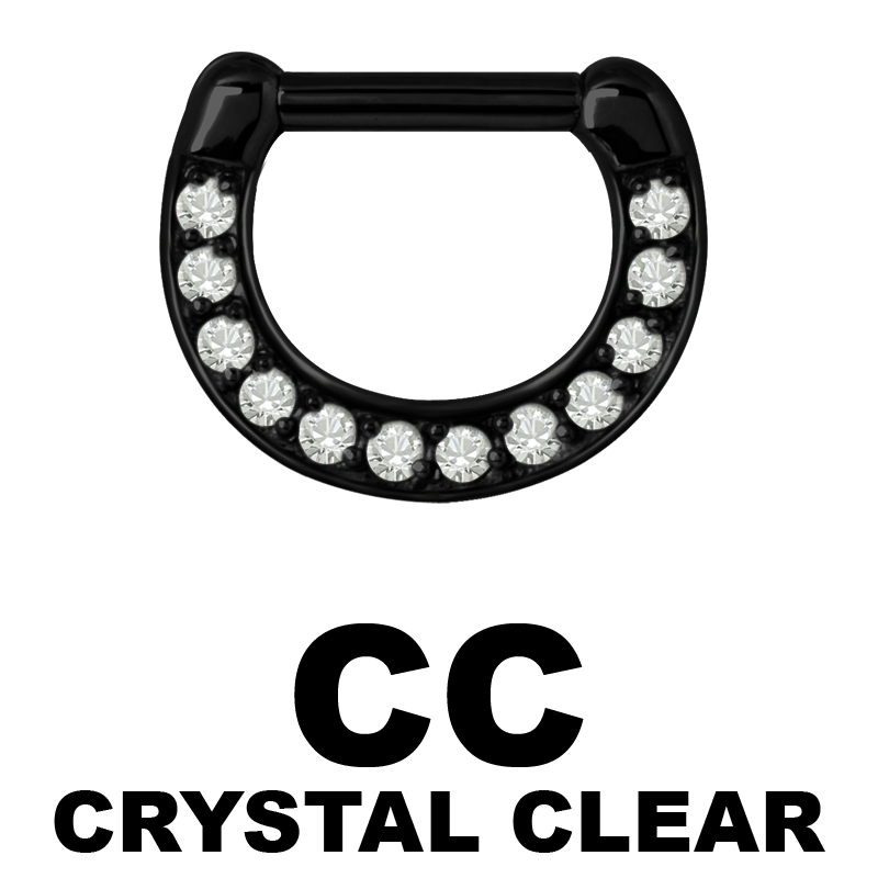 Black Steel Jewelled Septum Clicker with Cubic Zirconia Setto