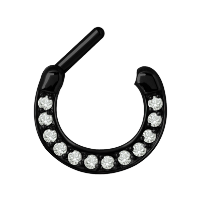 Black Steel Jewelled Septum Clicker with Cubic Zirconia Setto