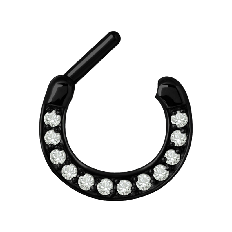 Black Steel Jewelled Septum Clicker with Cubic Zirconia Setto