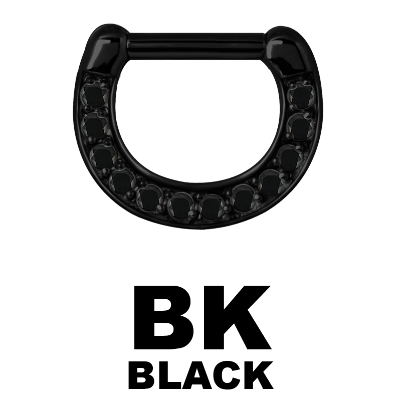 Black Steel Jewelled Septum Clicker with Cubic Zirconia Setto