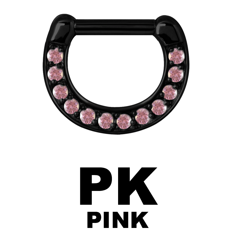 Black Steel Jewelled Septum Clicker with Cubic Zirconia Setto