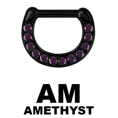 Black Steel Jewelled Septum Clicker with Cubic Zirconia Setto
