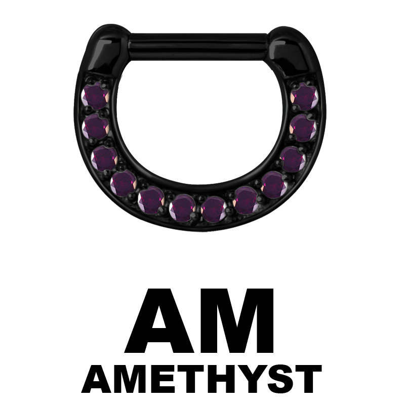 Black Steel Jewelled Septum Clicker with Cubic Zirconia Setto