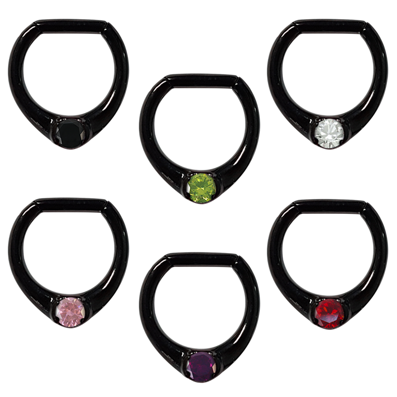 Black Steel Jewelled Septum Clicker with Cubic Zirconia Setto