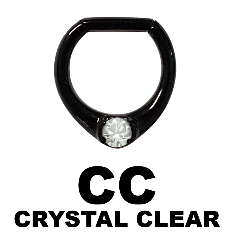 Black Steel Jewelled Septum Clicker with Cubic Zirconia Setto