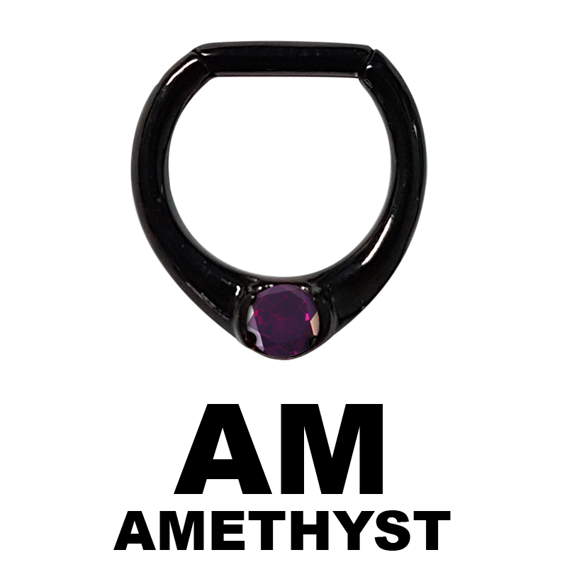 Black Steel Jewelled Septum Clicker with Cubic Zirconia Setto