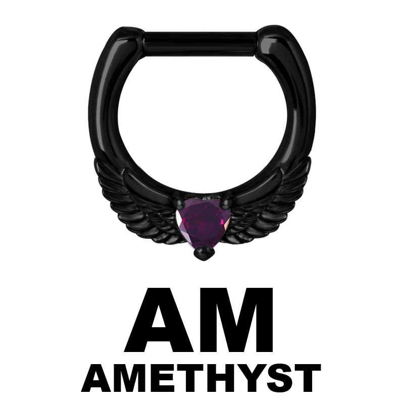 Black Steel Jewelled Septum Clicker with Cubic Zirconia Setto
