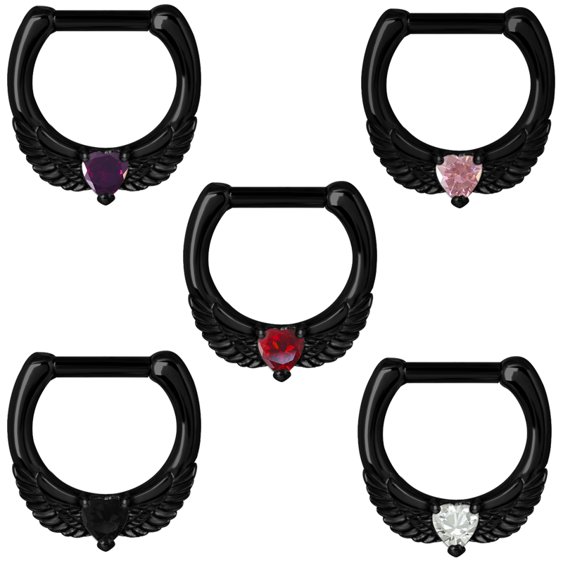 Black Steel Jewelled Septum Clicker with Cubic Zirconia Setto