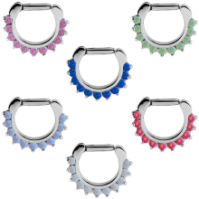 Steel Round Prong Set Synthetic Opal Clicker