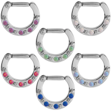 Steel Round Prong Set Synthetic Opal Clicker