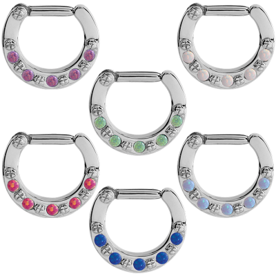 Steel Round Prong Set Synthetic Opal Clicker Setto Steel Round Prong Set Synthetic Opal Clicker Setto