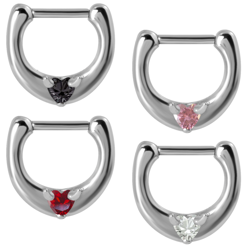 Devil Heart Steel Jewelled Septum Clicker Setto