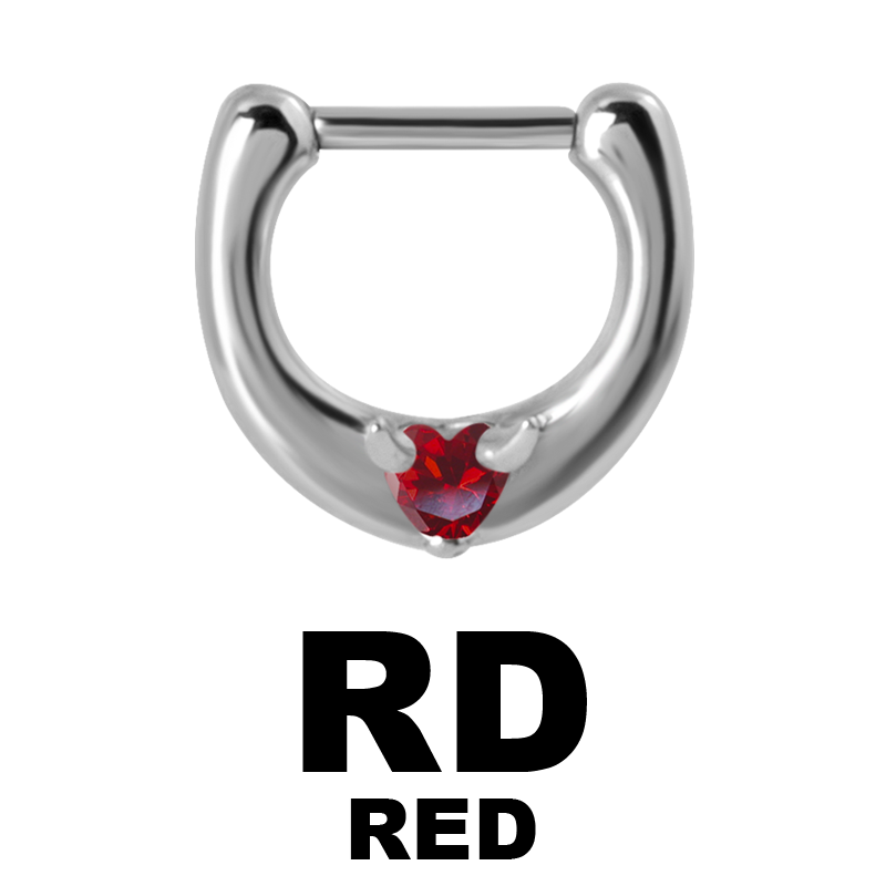Devil Heart Steel Jewelled Septum Clicker Setto