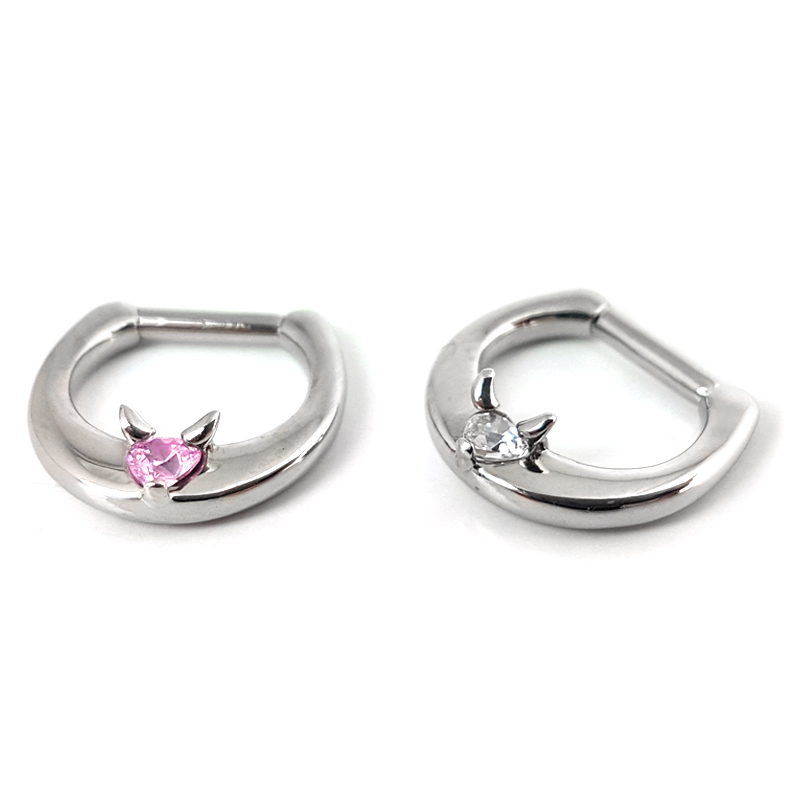 Devil Heart Steel Jewelled Septum Clicker Setto
