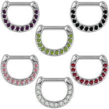 Surgical Steel Jewelled Septum Clicker with Cubic Zirconia
