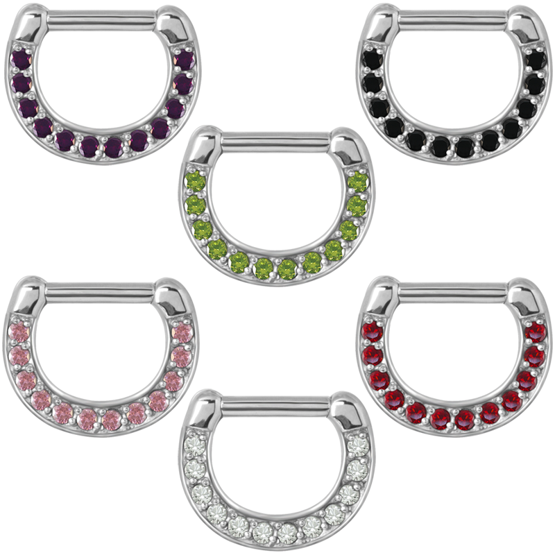Surgical Steel Jewelled Septum Clicker with Cubic Zirconia Setto