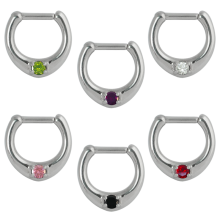 Surgical Steel Jewelled Septum clicker with Cubic Zirconia