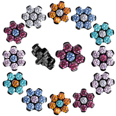Black Titanium Flower Component with Swarovski Zirconia (for 1.2 internally jewelry) Sfere e Componenti
