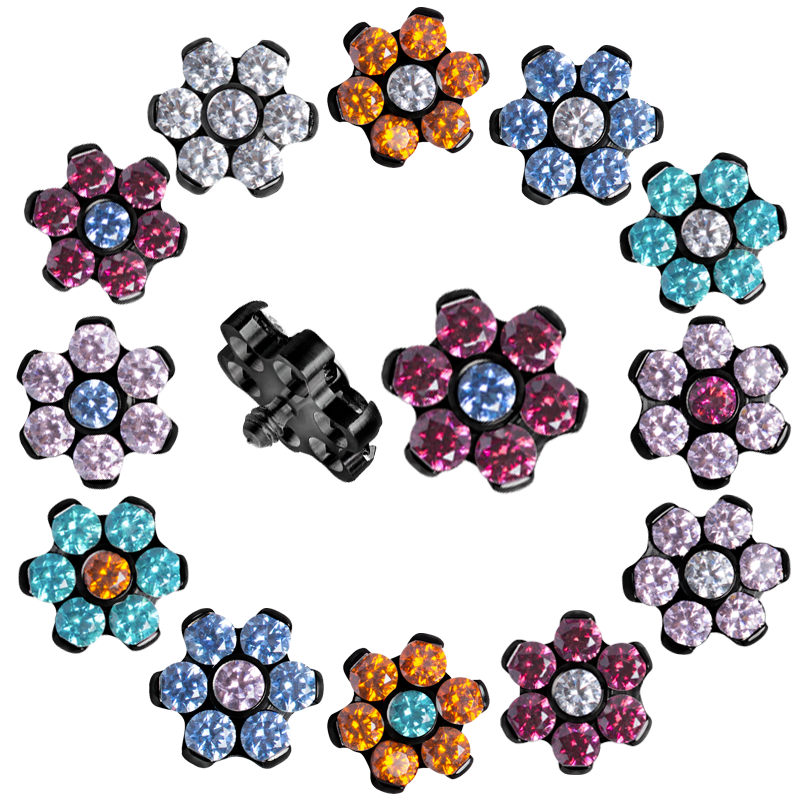 Black Titanium Flower Component with Swarovski Zirconia (for 1.2 internally jewelry) Sfere e Componenti