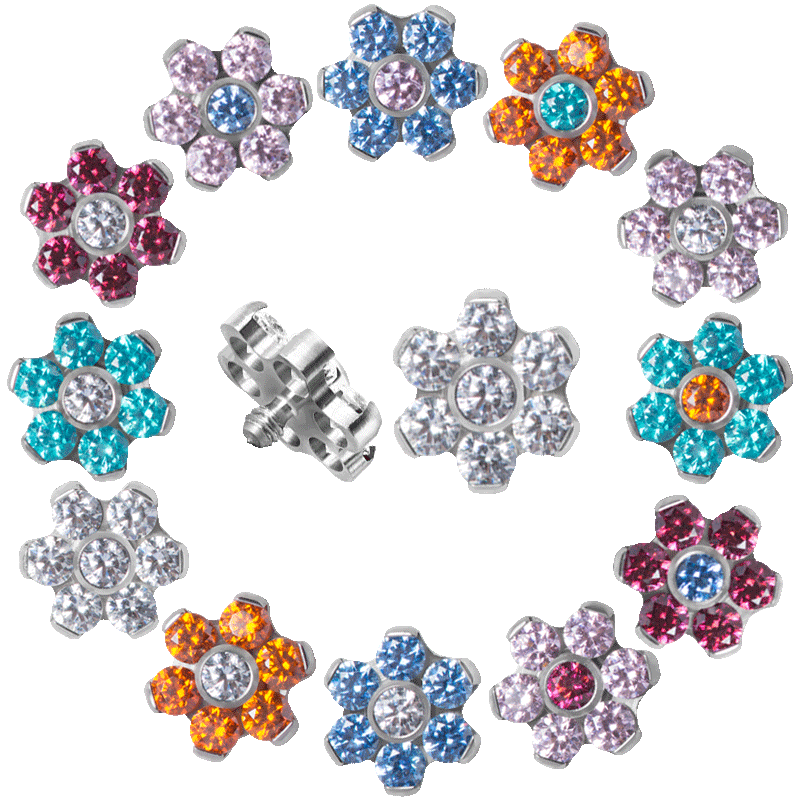 Titanium Flower Component with Swarovski Zirconia (for 1.6 internally jewelry) Sfere e Componenti